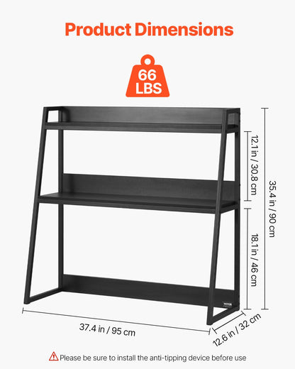 VEVOR Desktop Bookshelf, 2-Tier Desktop Storage Organizer, 37.4" x 12.6" x 35.4" Office Desk Storage Rack Display Shelf