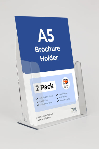 A5 Leaflet Holder Dispenser Free Standing Size (2 Pack) Clear Polypropylene Brochure Display Stand for Retail Office Reception Counter Desktop