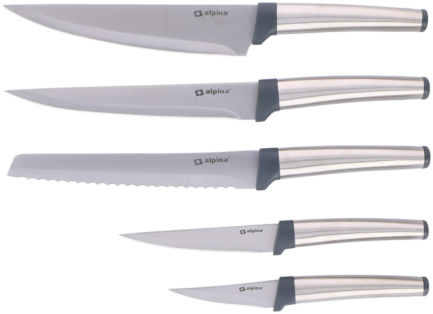 Alpina Knife Set - 5 Pieces: Including Bread Knife and Chef's Knife - Stainless Steel/Polypropylene