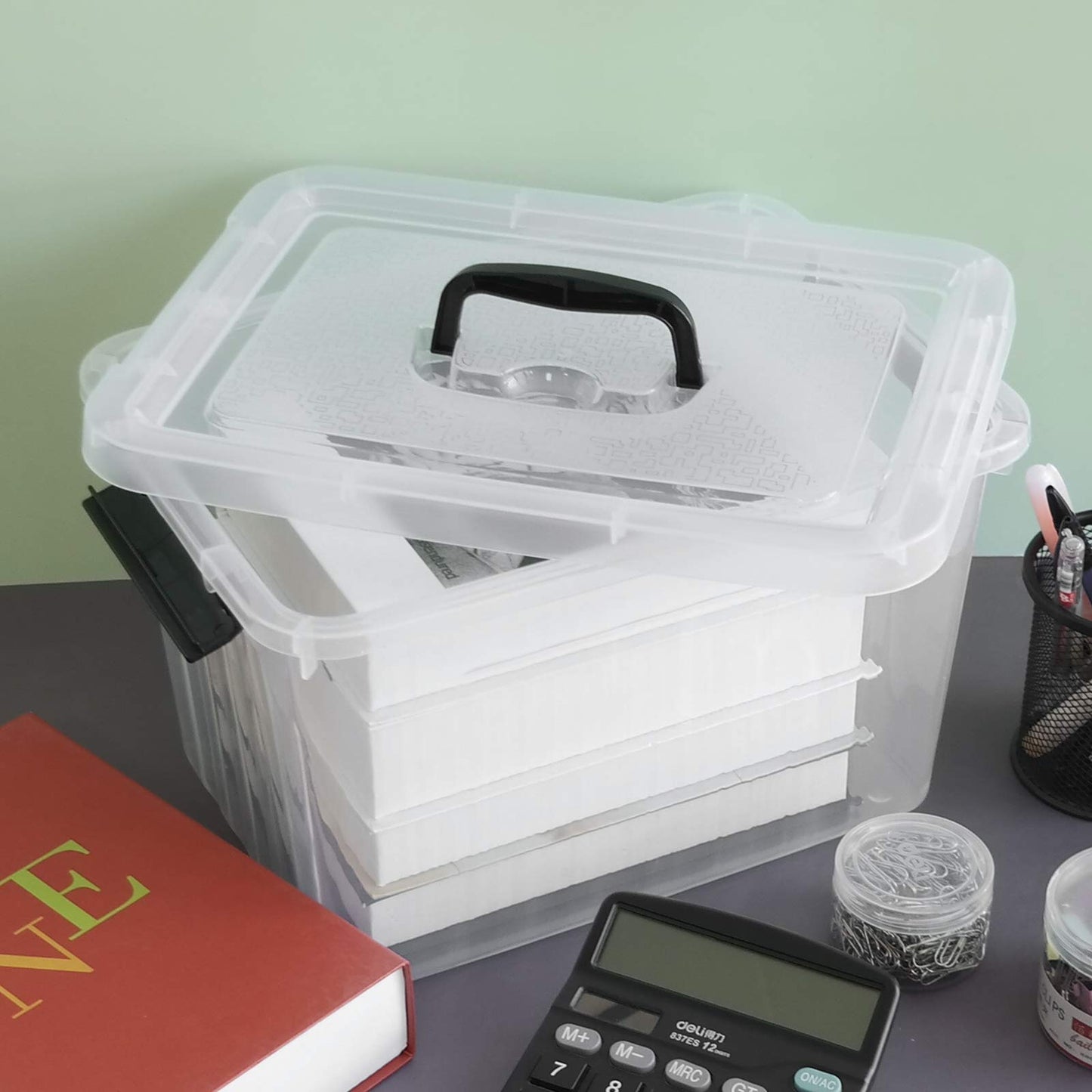 Farmoon 12 Liter Plastic Latching Storage Boxes with Lids, Clear, 6 Packs