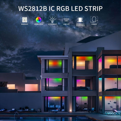 LOAMLIN WS2812B Individually Addressable RGB LED Strip 16.4FT 5050SMD Smart Flexible Dream Full Color 60Pixels/m Black PCB Light IP65 Waterproof DC5V