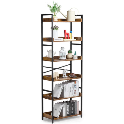 VEVOR Metal Bookshelf, 6-Tier Industrial Bookshelf, Tall Wide Rustic Vintage Storage Bookcase with Open Shelves