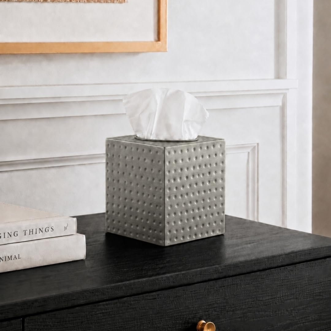 Monarch Abode Cover Tissue Box Holder, Metal, Pewter Colour