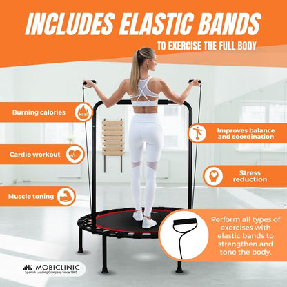 Mobiclinic?, Foldable Fitness Trampoline, 3,3 FT / 40 Inch, Indoor and Outdoor, Rebounder, Easy Assembly, 2 Resistance Bands, Mini Trampoline,