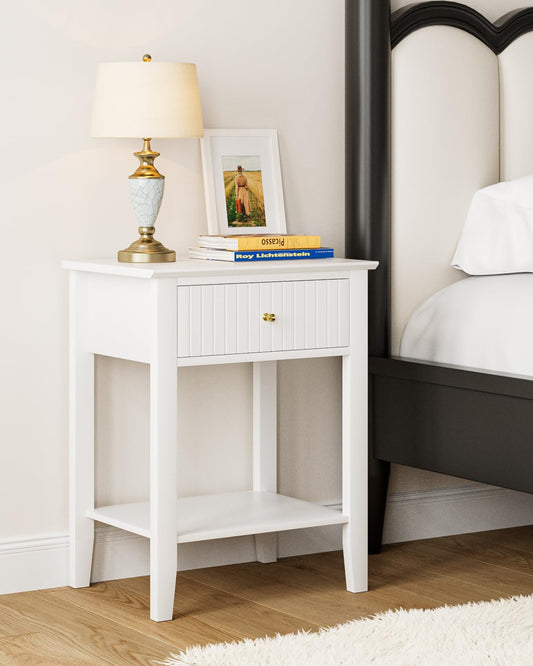 HEYZOEY Bedside Table Chest of 1 Drawer, Bedside Cabinet Wooden Nightstand, Modern Side Table for Living Room,Bedroom,Office,White