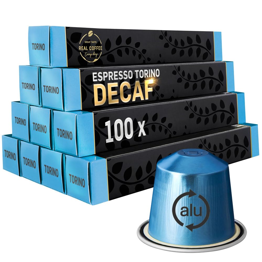 DECAF From REAL COFFEE | Espresso Torino | 100 Nespresso Compatible Aluminium Capsules | Medium Roast |