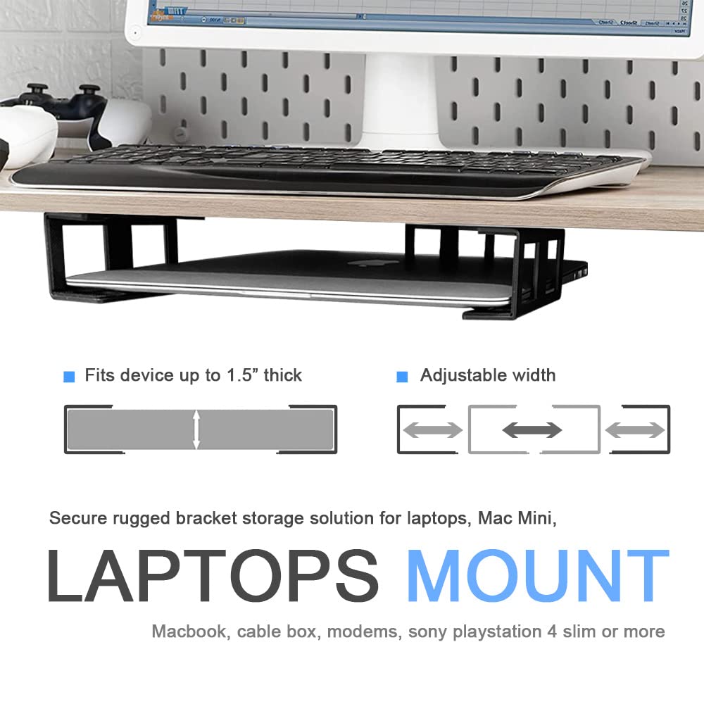 JEMACHE Under Desk Laptop Mount, Metal Under Table Desk Holder for Laptop, Mac Mini, MacBook, Keyboard with Anti-Scratch Silicone (Black)