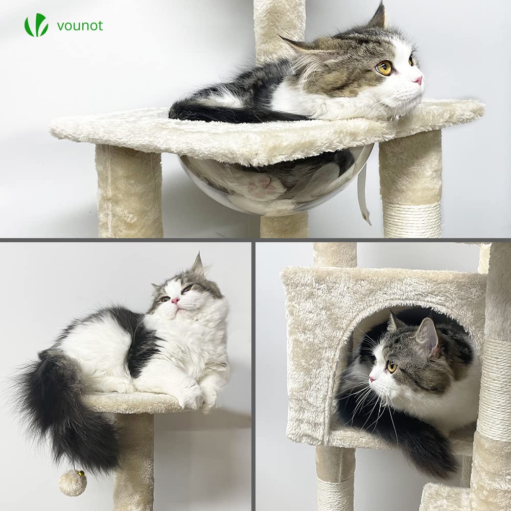 VOUNOT? Cat Tree Tower, Cat Condo with Space Capsule, Multi Level Cat Climbing Frame Indoors, Cat Activity Tree, Beige