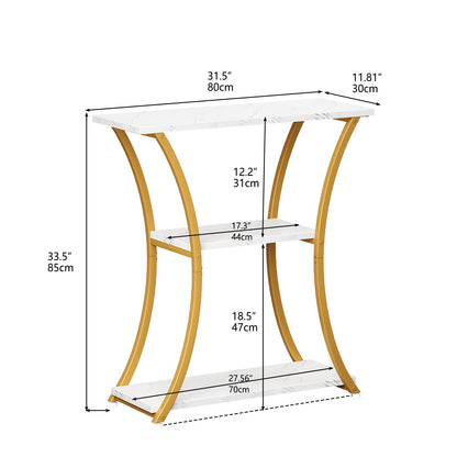 Trironsun Rustic Narrow Console Table with 3 Tiers, Slim Hallway Table with Curved Metal Frame and Open Shelves