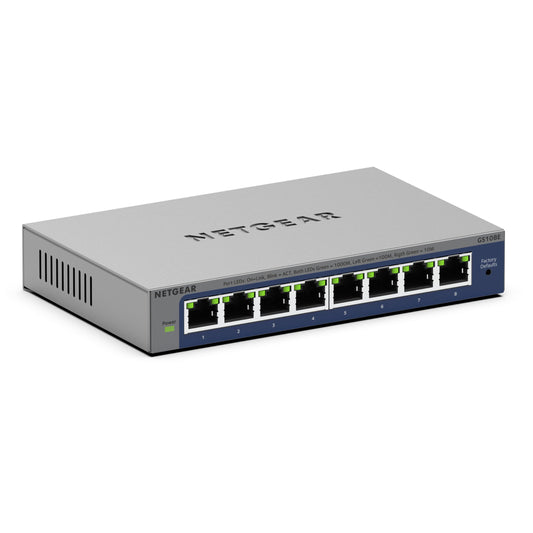 Netgear (GS108EV4) 8-Port Smart Managed Gigabit Switch (up to 2000 Mbps, plug-and-play, configurable with German GUI, VLAN, QoS/DOS, IGMP snooping,