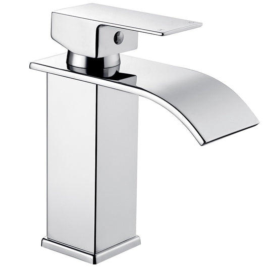 Peppermint Basin Taps Mixers Waterfall Bathroom Sink Mixer Tap Mono Square Stainless Steel Monobloc 1 Hole with G1/2'' Hoses Modern Cloakroom Taps