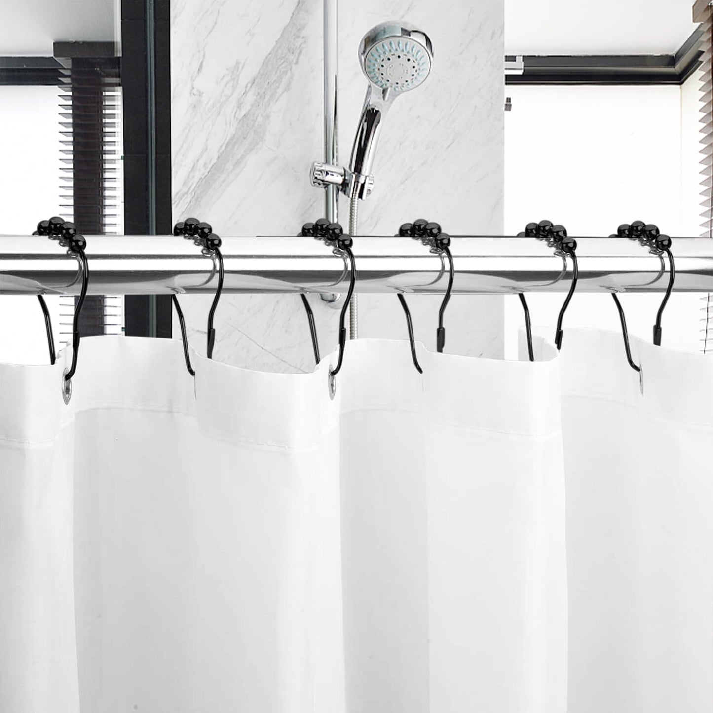 Shower Curtain Rings,Set of 12 Black Shower Curtain Hooks,Rust Proof Secure Lock Ring Clips for Hanging Bathroom Curtain.
