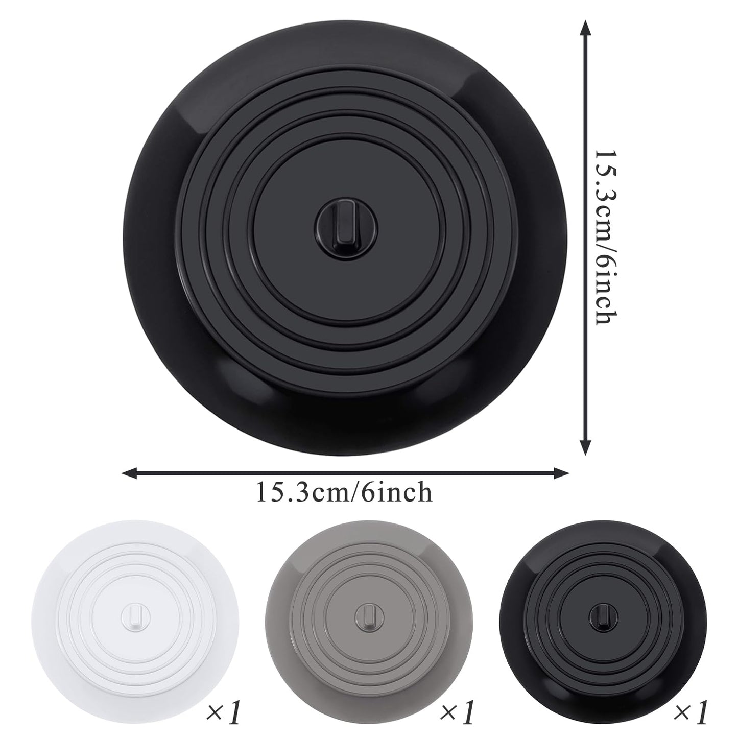 SYEYCW 3 Pcs Drain Stopper, Silicone Tub Stopper, 6 inch Durable Silicone Plug with Effective Seal, Drain Stopper Universal Sink Plug