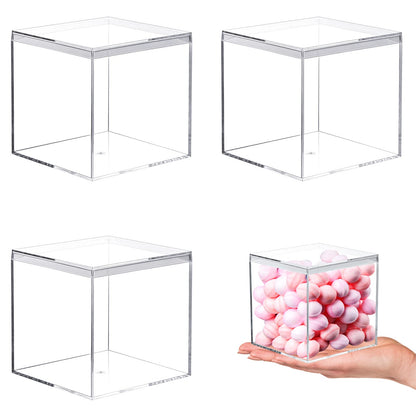 Kamehame Acrylic Display Box with Lid Clear Small Boxes 3 Pcs 8.5 x 8.5 x 8.5 cm / 3.3 x 3.3 x 3.3'' Square Cube Boxes Storage Containers Organiser
