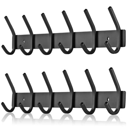JOLY FANG Coat Hooks Wall Mounted - 2 Packs Wall Coat Rack Stainless Steel with 6 Hooks, Modern Wall Coat Hanger for Bedroom, Kitchen & Entryway