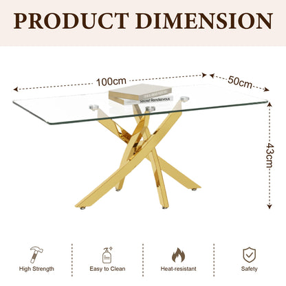 Glass Coffee Table with Gold Chrome Legs for Living Room, Home & Office
