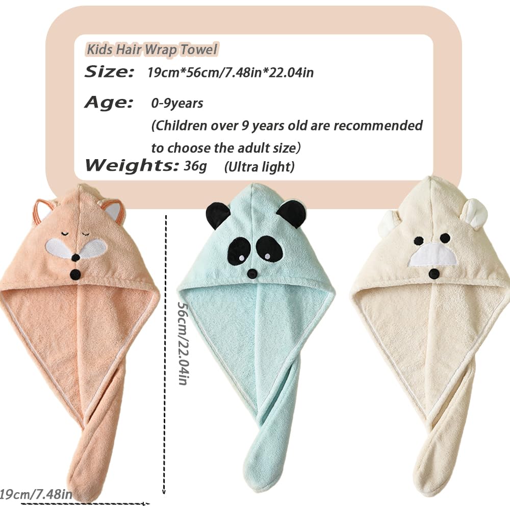 Girls' Absorbent Hair Towel Wrap Kids Hair Drying Wrap Towel Hat Cute Cartoon Turban Towel with Button Anti-Frizz Wet Hair Shower Cap Quick Drying