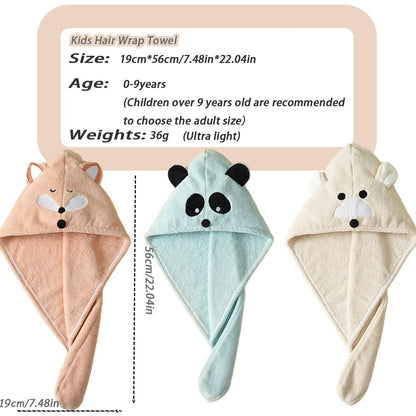 Girls' Absorbent Hair Towel Wrap Kids Hair Drying Wrap Towel Hat Cute Cartoon Turban Towels with Button Anti-Frizz Wet Hairs Shower Cap Quick Drying