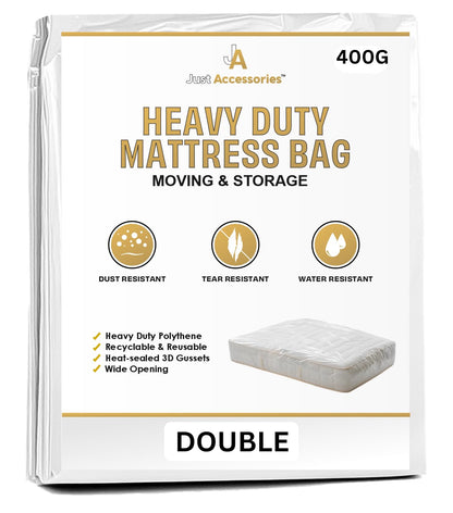 Just Accessories® Heavy Duty Mattress Bag For Storage Moving Removal Mattress Polythene Protector Cover (4ft 6" Double 4'6" Mattress Bag)