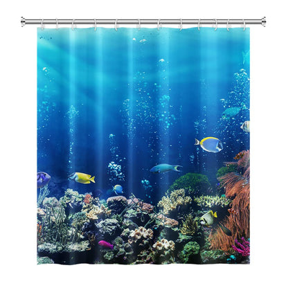 SDOTPMT 180x180cm Ocean Tropical Fish Shower Curtain Underwater Sea Animal Coral Reef Bath Curtain Summer Blue Ocean Bathtub Curtain for Kids