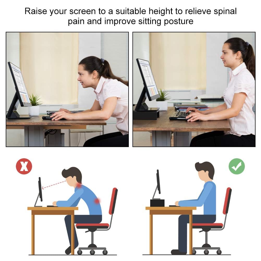 Ejoyous 1 Tier Wood Monitor Riser, Ergonomic PC Laptop Notebook Stand Shelf Large Non-slip Computer TV Stand for Monitor Risen, Black/White/Wood