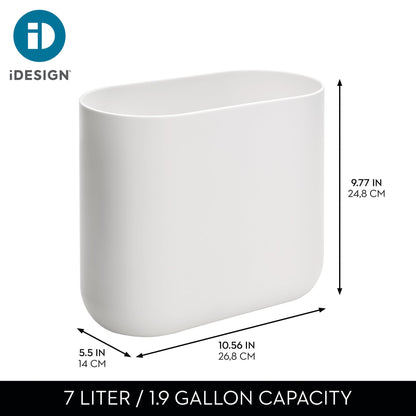 iDesign Compact Bathroom Bin, Slim Plastic Bin for Bathroom, Bedroom or Office Waste, Durable Bin with Sleek and Elegant Design, White