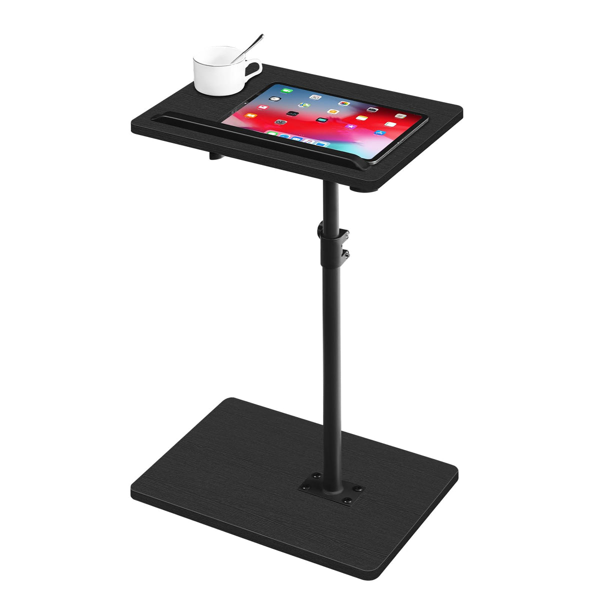 MAHANCRIS 360° Rotating End Table, Height-Adjustable Side Table, C-Shaped Side Furniture, Bedside Table, Snack Holder with Phone and Tablet Slot