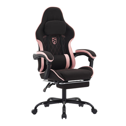 NIONIK Gaming Chair with Footrest and Massage Lumbar Cushion, Ergonomic Computer Chair with 135° Recline, Breathable Fabric, Headrest and 360° Swivel
