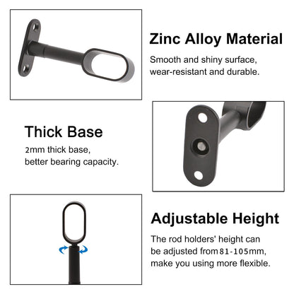 INCREWAY Oval Wardrobe Rod Support, Black Zinc Alloy Ends, Adjustable Hollow Rod Bracket, for Bedroom & Bathroom