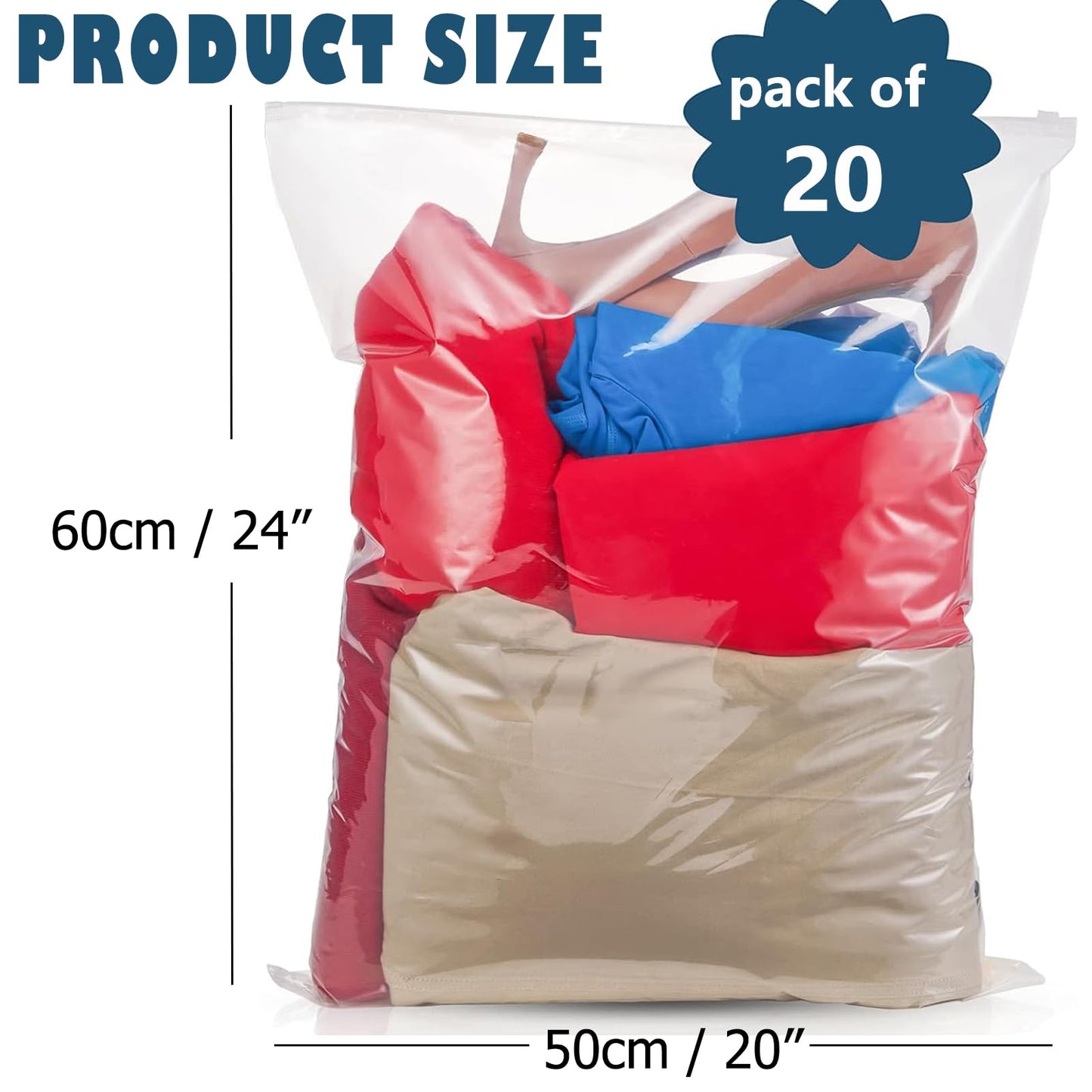 ATB-Foger 60x50cm Large Sealable Plastic Bag Organiser Pouches Clothing Travel Storage Reusable Waterproof Large Bags for Down Jackets Sweater 20pcs
