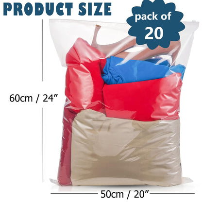 ATB-Foger 60x50cm Large Sealable Plastic Bag Organiser Pouches Clothing Travel Storage Reusable Waterproof Large Bags for Down Jackets Sweater 20pcs