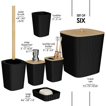 Clara Clark Bathroom Set - Black Bathroom Accessories Set, 6PC Bathroom Accessory Set, Bathroom Sets with Toilet Brush, Trash Can & Soap Dispenser