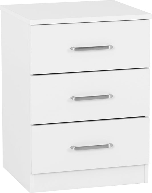 Seconique Dakota 3 Drawer Bedside in White