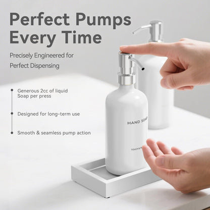 Kitchen Soap Dispenser Set with Tray - Hand and Dish Soap Dispenser for Kitchen,Modern Kitchen Decor & Accessories. (Silver)