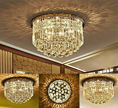 BESTIER Modern Clear Crystal Raindrop Chandelier Lighting Flush Mount LED Ceiling Light Fixture Lamp for Dining Room Bathroom Bedroom Livingroom E14 Bulbs Required H25cm X D50cm