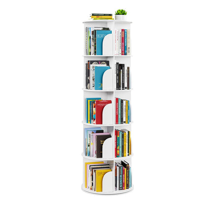SpaceAid 5-Tier Rotating Shelf Tower, Rotating Lazy Susan Bookcase, 360° Round Storage Rack, Vertical Rotation, Spiral Corner Organizer, White