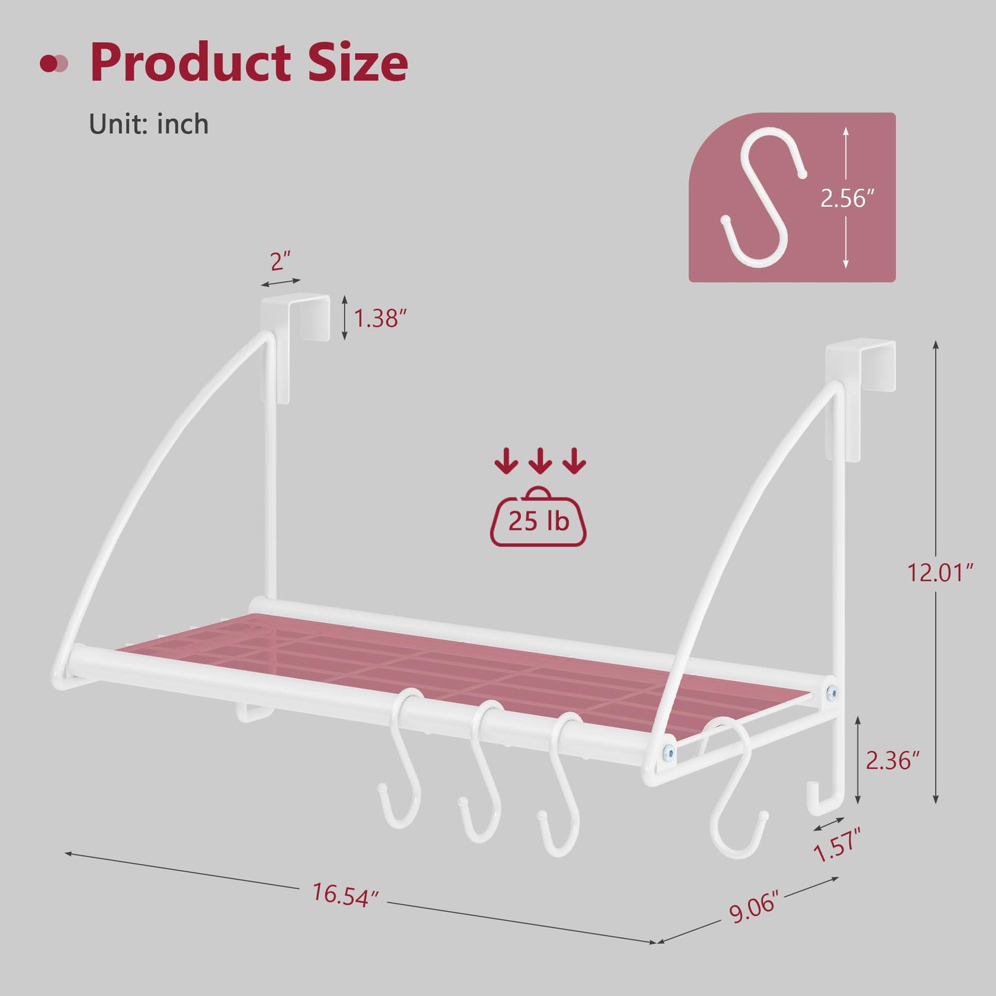 Tajsoon Over the Door Clothes Rack with Storage Rack and Hooks 16.54" White