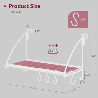 Tajsoon Over the Door Clothes Rack with Storage Rack and Hooks 16.54" White