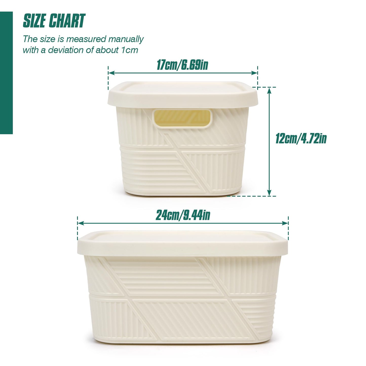 Spesh 4 Pcs Storage Boxes with Lids 3.5L Small Storage Baskets Stackable Plastic Storage Boxes for Home Office Cupboard(White, 24 * 17 * 12cm)