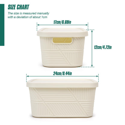 Spesh 4 Pcs Storage Boxes with Lids 3.5L Small Storage Baskets Stackable Plastic Storage Boxes for Home Office Cupboard(White, 24 * 17 * 12cm)