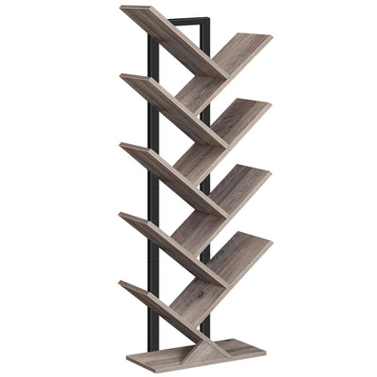 HOOBRO Tree Bookshelf Tall, 9-Tier Floor Standing Book Shelf, Tall Bookcase for CDs Albums, for Living Room, Greige and Black EBG08SJ01G1