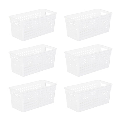 Cetomo Plastic Storage Box, Storage Baskets with Handle, Shelf Basket Organizer with Hole, Open Top Storage Bin for Home Kitchen Office, White