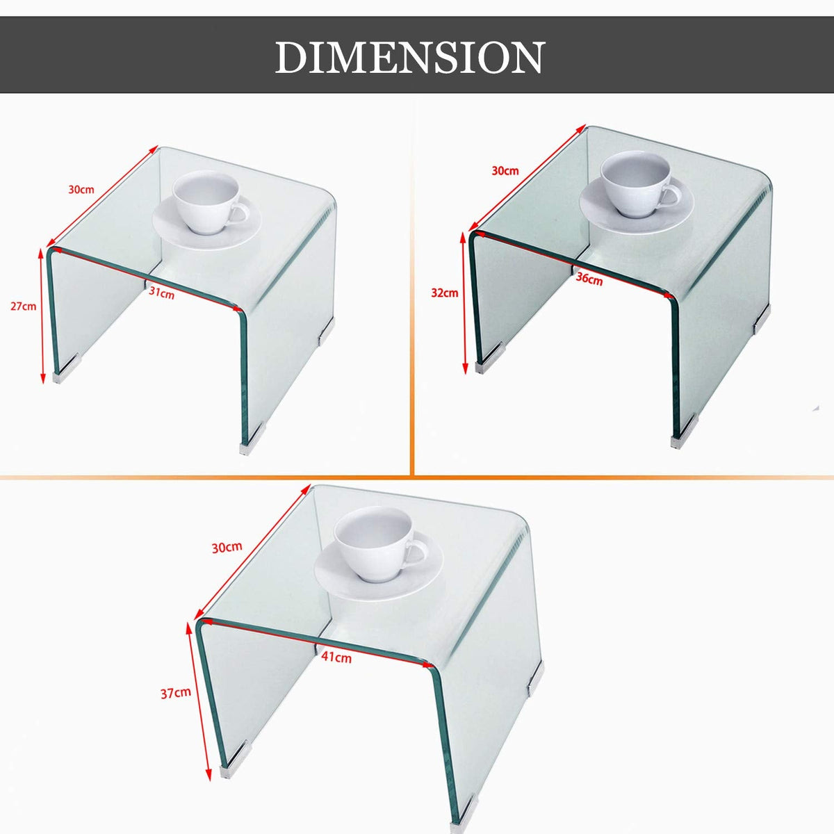 Panana pal Bent Glass Nest Tables Set of 3 Side Tables Coffee Table (Clear)