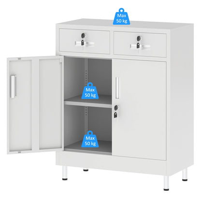 JINGUR Metal Storage Cabinet with Locking Doors and 2 Drawers (White)