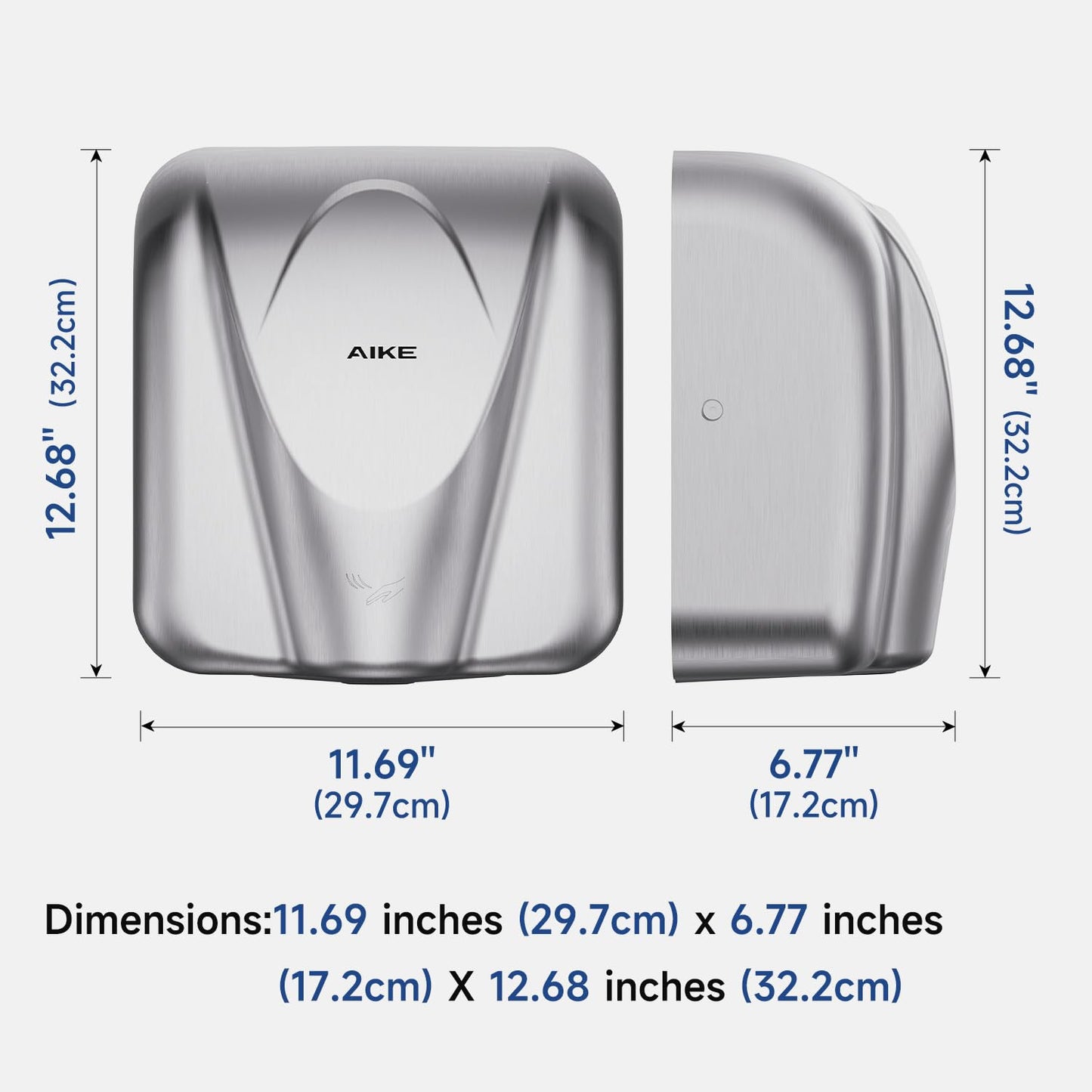 AIKE Elephant Commercial Hand Dryer, Durable Stainless Steel, 220V AK2812