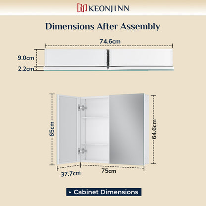 Keonjinn Bathroom Cabinets with Mirror - 75x65cm Aluminum bathroom Mirror Cabinets