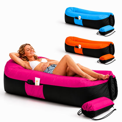 EastCity Inflatable Air Sofa with Headrest and Side Pocket, 230 x 70 cm Inflatable Sofa for Camping, Beach and Festival, Air Lounger with Carry Bag