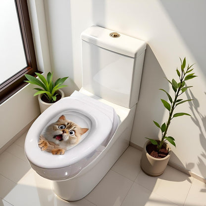 3D Toilet Lid Sticker, Cute Kitten Design Removable Decal Bathroom Decor for Toilet Lid and Tank Covers