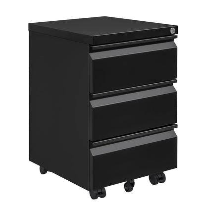 HOMSTEEL 3 Drawers File Cabinet, Metal Filing Cabinet with Lock, Mobile File Cabinet, Fully Assembled Except Casters, for Office, Home Office, Black