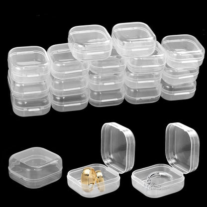 QUCUMER 20 Pcs Mini Clear Plastic Box Square Mini Clear Plastic Bead Storage Containers with Lids Transparent Beads Storage Container Box for Jewelry